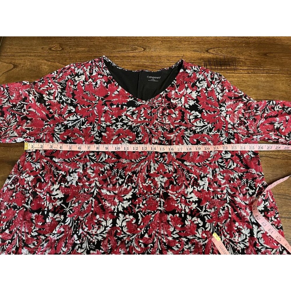 Catherines Top Blouse Tunic Red Black White Size 2x Paisley Floral Leaf - Picture 5 of 8